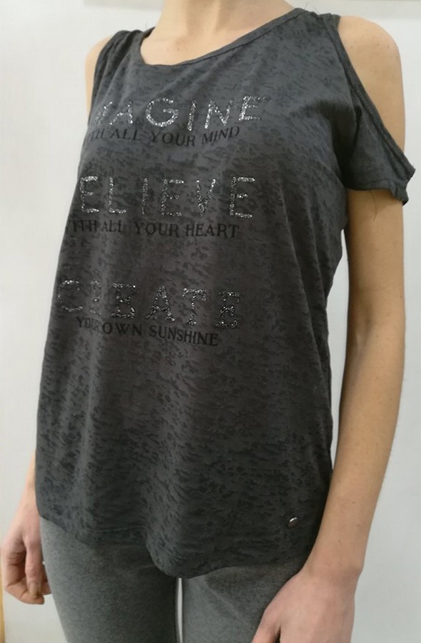 Losan T-Shirt in cotone fiammato con scritta glitterata 812-1003AB