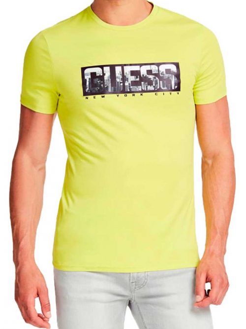 T-Shirt Uomo con scritta in printing lucido effetto raso giallo lime Art. M01I53K9H10