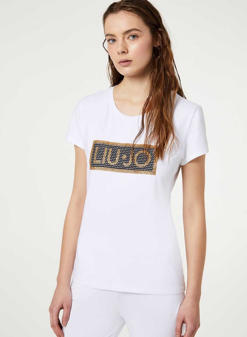 Liu-Jo T-Shirt Donna logo rete oro e nero
