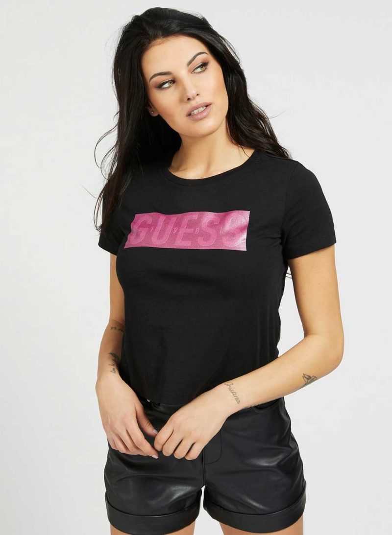 T-shirt donna con logo frontale Guess art.W1R105JA900-JBLK