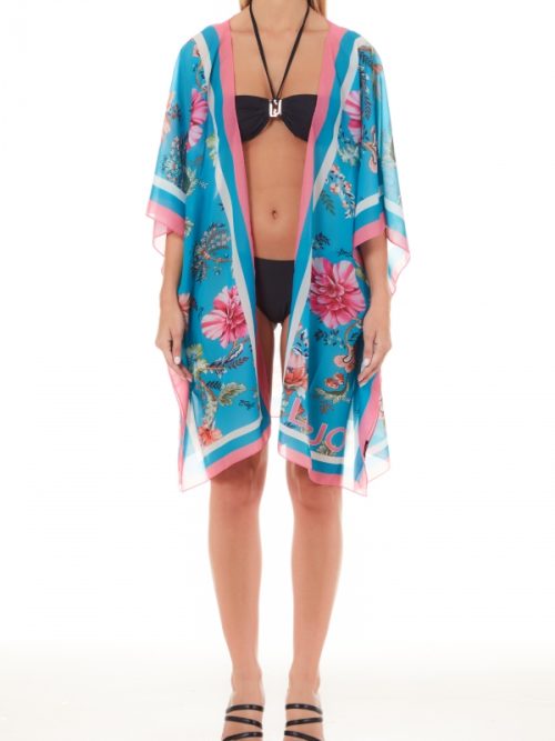 Liu Jo kaftano aperto con stampa floreale e maniche a kimono, ideale per fare lunghe passeggiate in spiaggia con eleganza.