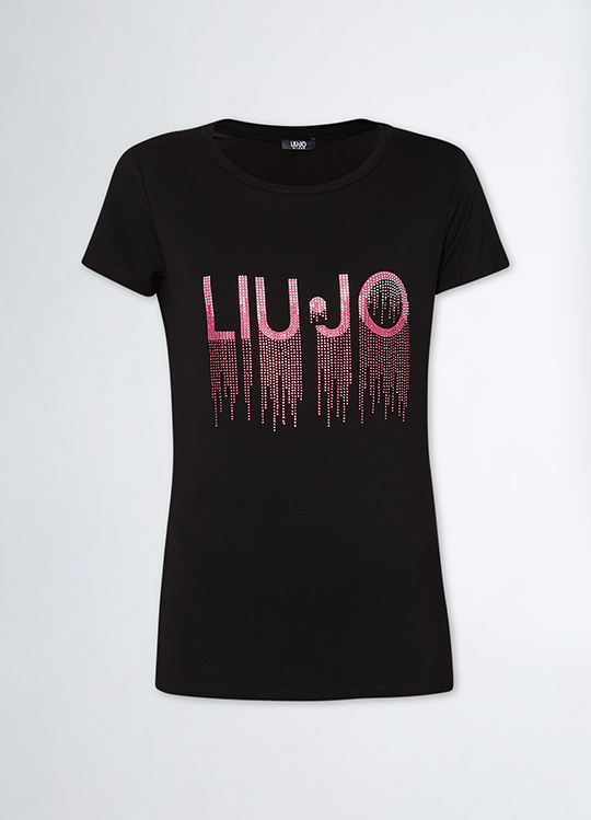 Liu Jo T-shirt, manica corta in jersey di viscosa stretch con logo e strass che non ti faranno passare inosservata.